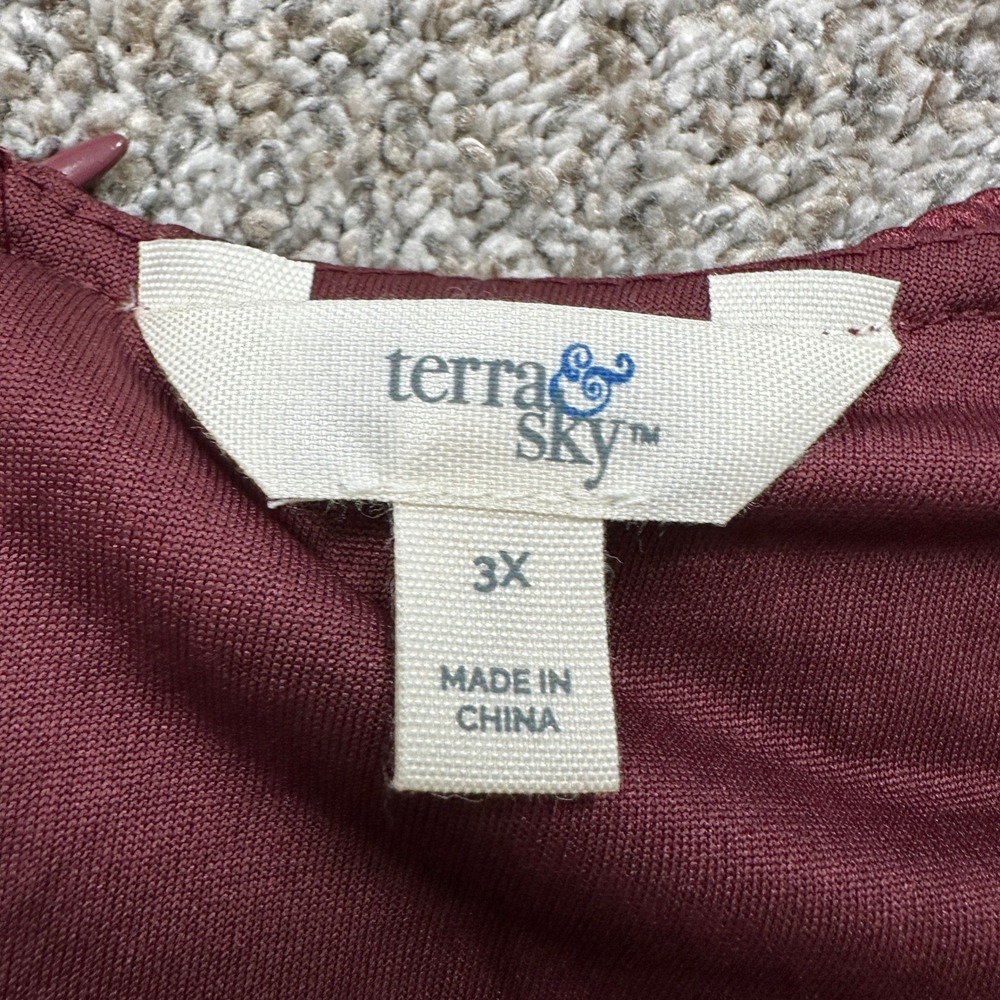 Terra & Sky Midi Dress Womens 3X Plisse Midi Dress Rustic Plum NEW - Picture 9 of 12